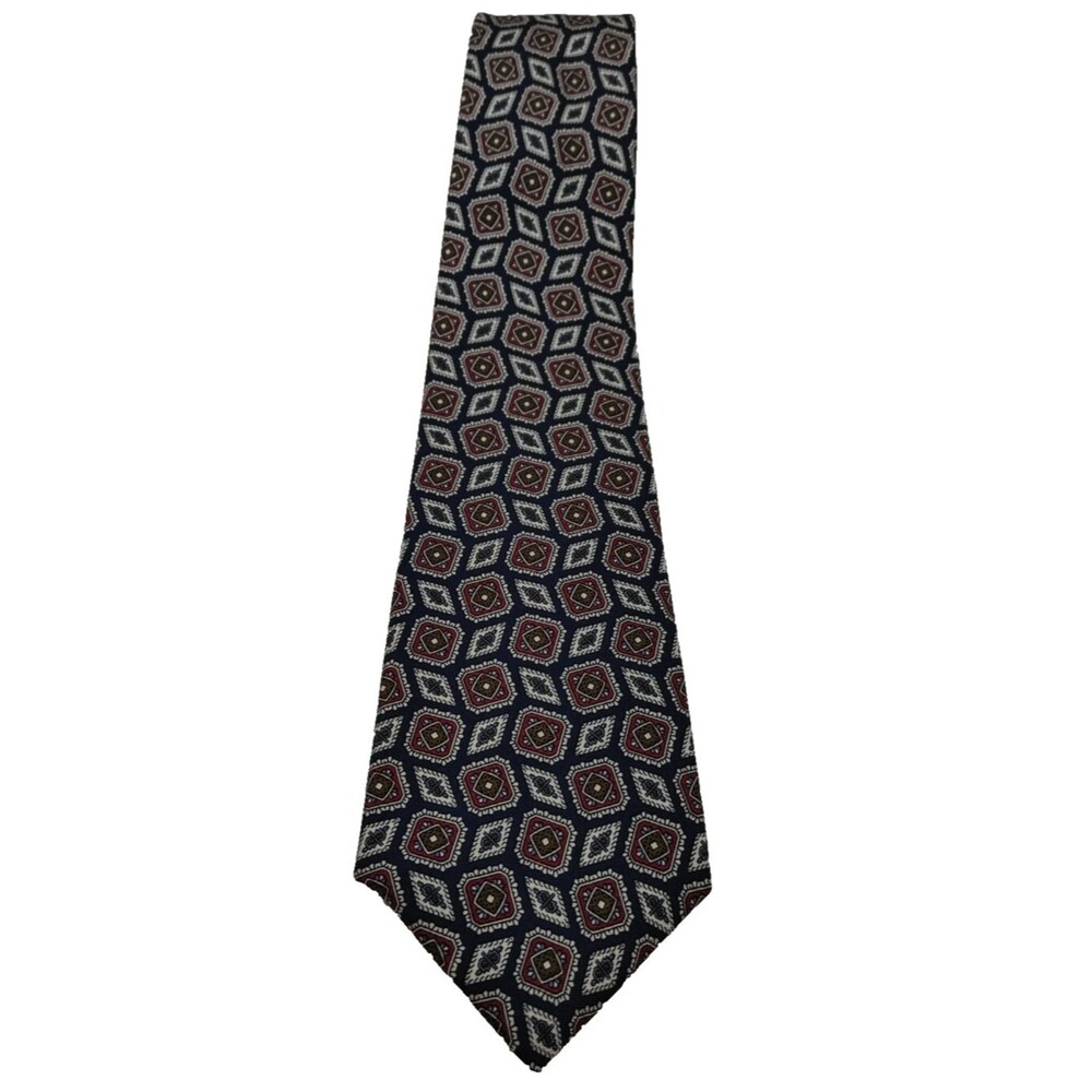 Stafford 100% Silk Tie Men Blue Red Gray Geometric Square Diamond Necktie 56"x3"